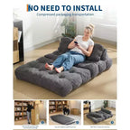 Sofá Cama Plegable 3 en 1, Sillón Cama Convertible con Almohada, Sillón Plegable Portátil, Cómodo Sofá de Suelo con Respaldo para Sala de Estar, Beige