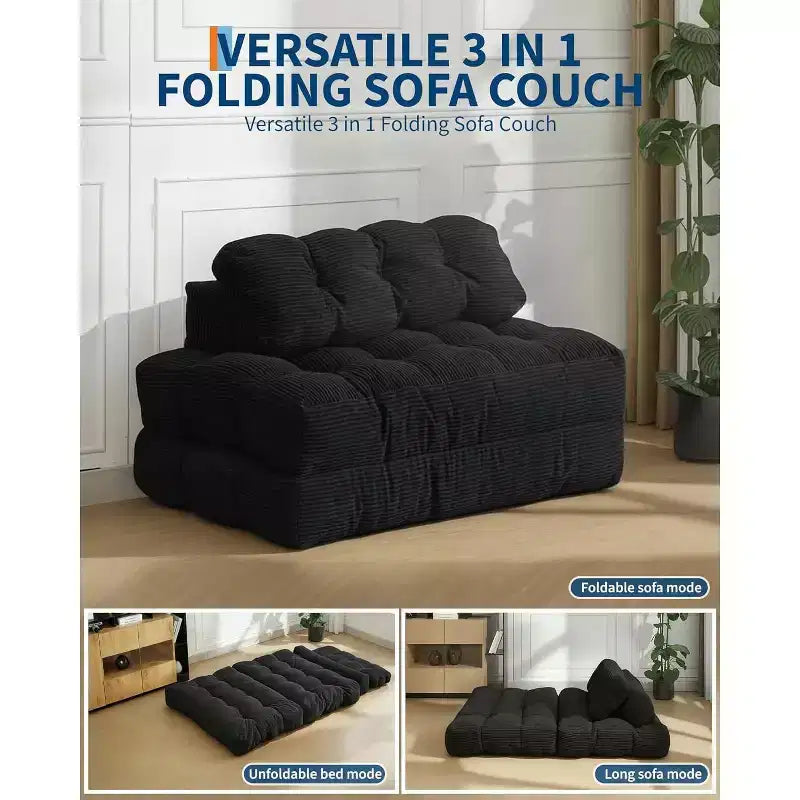 Sofá Cama Plegable 3 en 1, Sillón Cama Convertible con Almohada, Sillón Plegable Portátil, Cómodo Sofá de Suelo con Respaldo para Sala de Estar, Beige