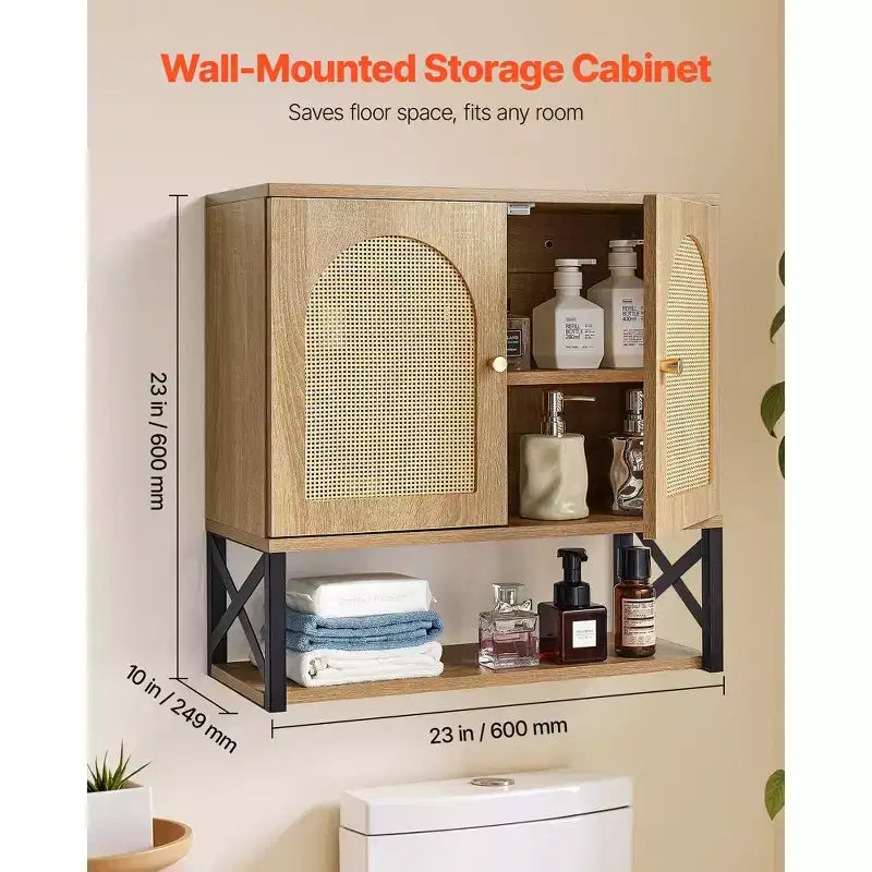 VEVOR Gabinete de Baño de Pared, con 2 Puertas y Estante Ajustable, Armario de Almacenamiento sobre el Inodoro, Montado en la Pared, con Estantes y Separador Abierto, Marrón