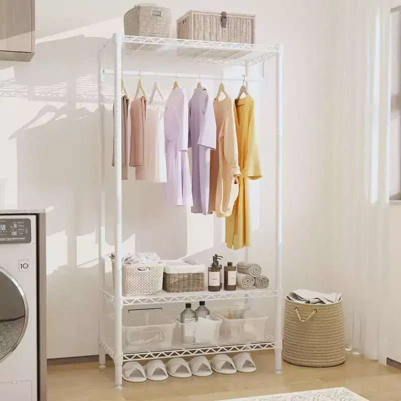 Perchero portátil de alta resistencia de 3 niveles con capacidad de 299 kg, organizador de ropa de metal blanco para apartamento/dormitorio