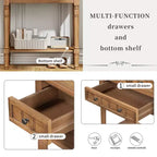 Mesa consola retro pequeña con cajones y estante inferior, mesa de entrada de madera estilo rústico con almacenamiento, mesa auxiliar delgada de madera para la entrada