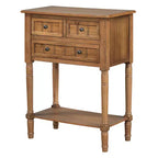 Mesa consola retro pequeña con cajones y estante inferior, mesa de entrada de madera estilo rústico con almacenamiento, mesa auxiliar delgada de madera para la entrada