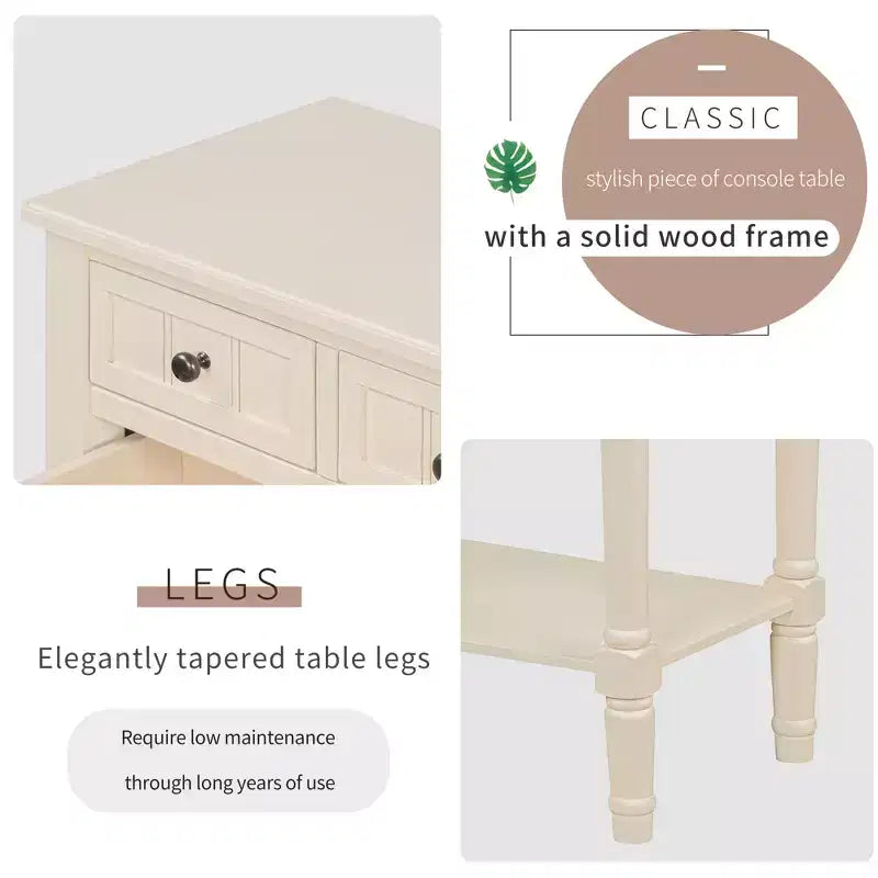 Mesa consola retro pequeña con cajones y estante inferior, mesa de entrada de madera estilo rústico con almacenamiento, mesa auxiliar delgada de madera para la entrada