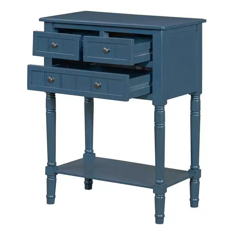 Mesa consola retro pequeña con cajones y estante inferior, mesa de entrada de madera estilo rústico con almacenamiento, mesa auxiliar delgada de madera para la entrada