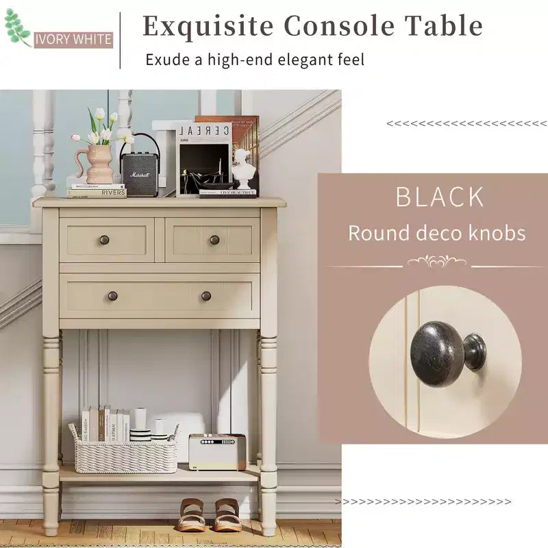 Mesa consola retro pequeña con cajones y estante inferior, mesa de entrada de madera estilo rústico con almacenamiento, mesa auxiliar delgada de madera para la entrada