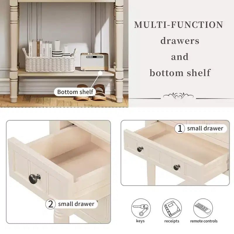 Mesa consola retro pequeña con cajones y estante inferior, mesa de entrada de madera estilo rústico con almacenamiento, mesa auxiliar delgada de madera para la entrada
