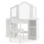Tocador Costway para niños, tocador de maquillaje de princesa 2 en 1 con silla y espejo triple seguro