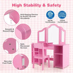 Tocador Costway para niños, tocador de maquillaje de princesa 2 en 1 con silla y espejo triple seguro