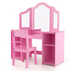 Tocador Costway para niños, tocador de maquillaje de princesa 2 en 1 con silla y espejo triple seguro