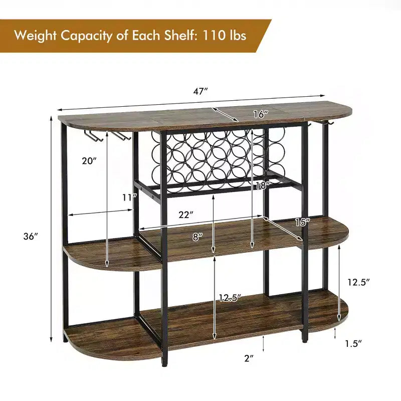 Mesa estante Costway, mueble bar de café, estante para licores independiente, soporte para copas