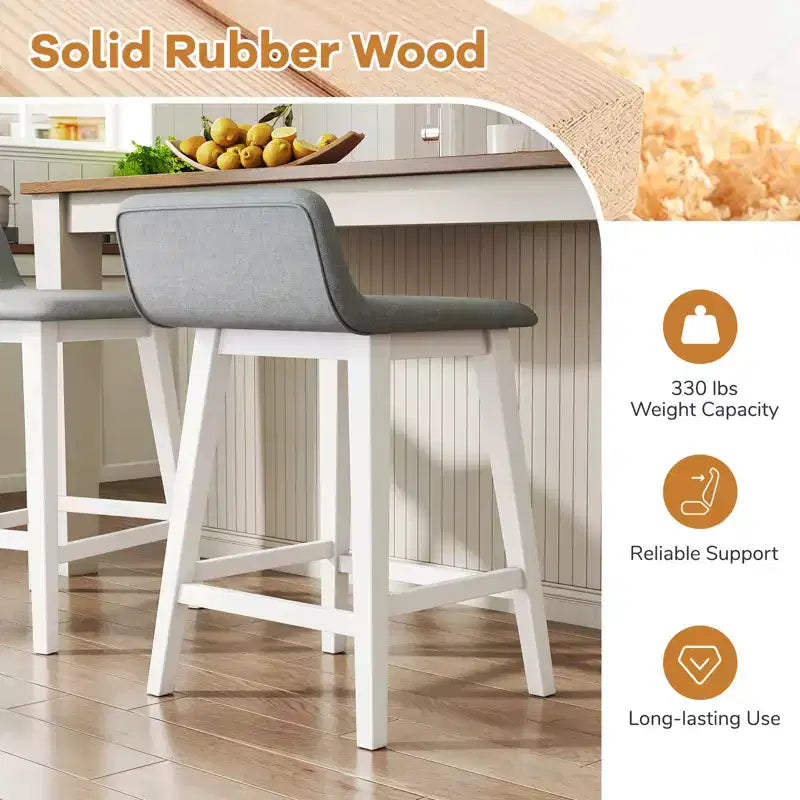 Costway 24 taburetes tapizados con respaldo bajo, reposapiés y patas de madera para isla de cocina