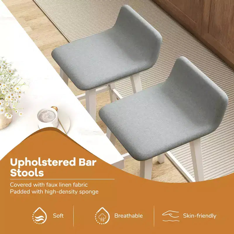 Costway 24 taburetes tapizados con respaldo bajo, reposapiés y patas de madera para isla de cocina
