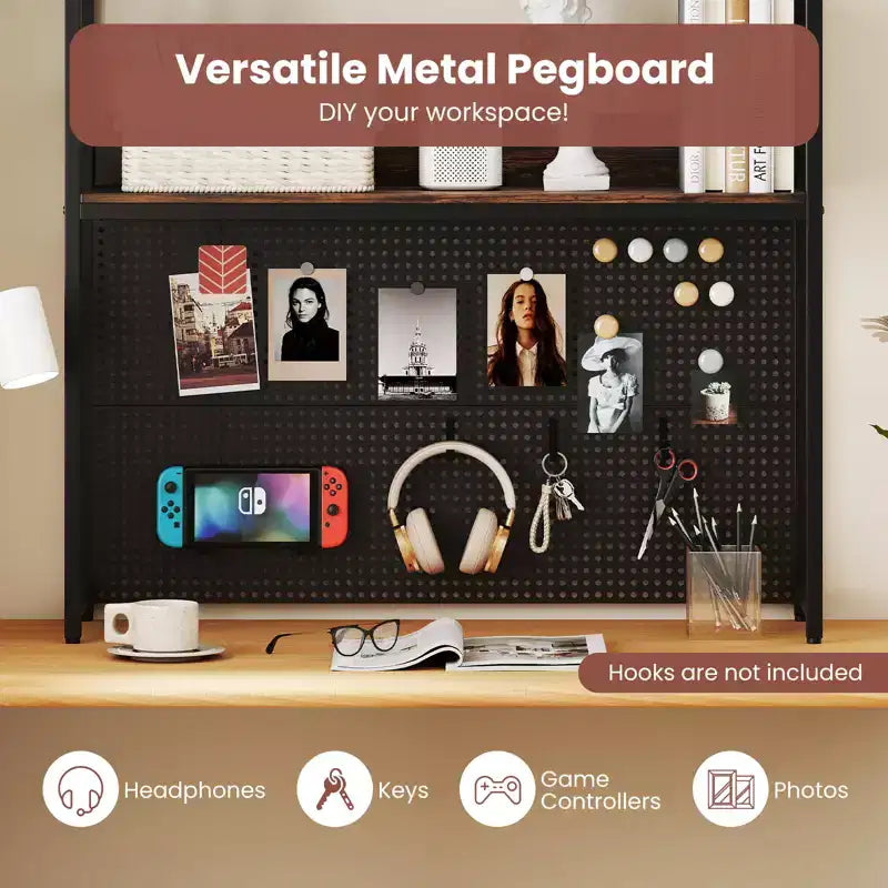 Estantería de escritorio de 2 niveles Costway con tablero perforado de metal y 2 dispositivos antivuelco