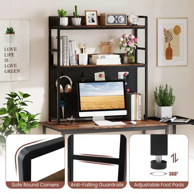 Estantería de escritorio de 2 niveles Costway con tablero perforado de metal y 2 dispositivos antivuelco