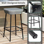 Costway Juego de 4 taburetes de bar de metal de 75 cm con asiento de ratán y reposapiés para jardín