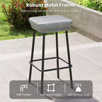 Costway Juego de 4 taburetes de bar de metal de 75 cm con asiento de ratán y reposapiés para jardín
