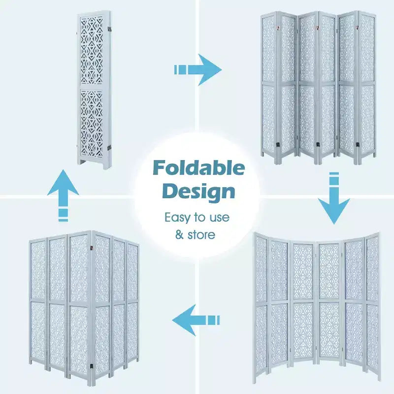 Divisor de ambiente de madera de 6 paneles Costway con patrón calado tallado y marco de madera maciza