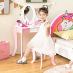 Costway Set de tocador de juguete para niños, mesa de maquillaje 2 en 1 con espejo y pizarra