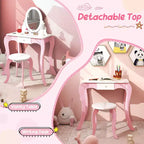 Costway Set de tocador de juguete para niños, mesa de maquillaje 2 en 1 con espejo y pizarra
