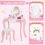 Costway Set de tocador de juguete para niños, mesa de maquillaje 2 en 1 con espejo y pizarra