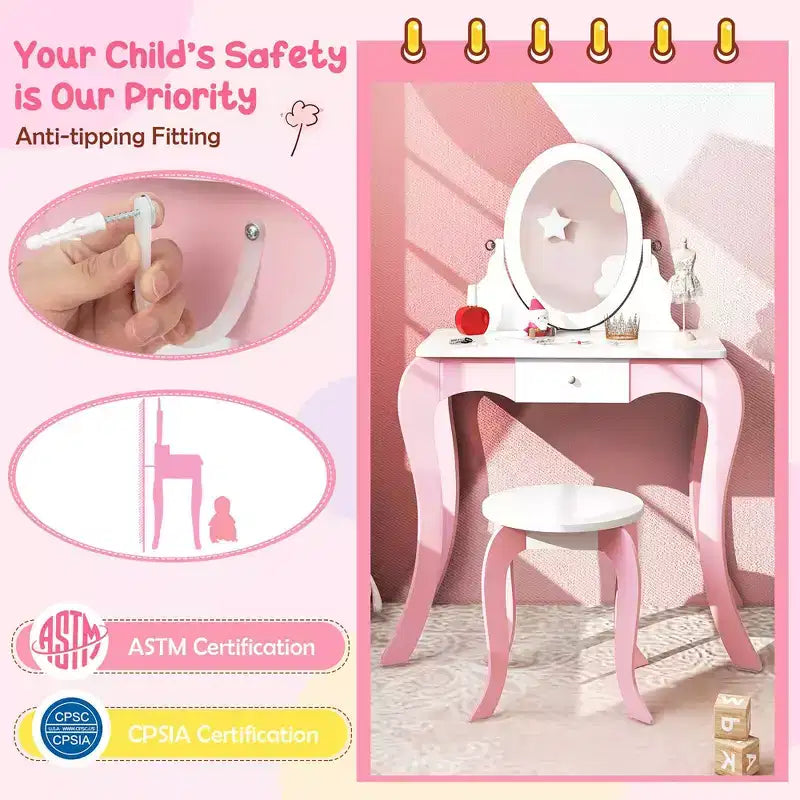 Costway Set de tocador de juguete para niños, mesa de maquillaje 2 en 1 con espejo y pizarra