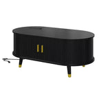 Mueble de TV estilo rústico con mesa de centro para televisores de 80 pulgadas, Mueble de TV acanalado con puerta corredera, Centro de entretenimiento ovalado con patas de madera