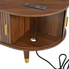 Mueble de TV estilo rústico con mesa de centro para televisores de 80 pulgadas, Mueble de TV acanalado con puerta corredera, Centro de entretenimiento ovalado con patas de madera