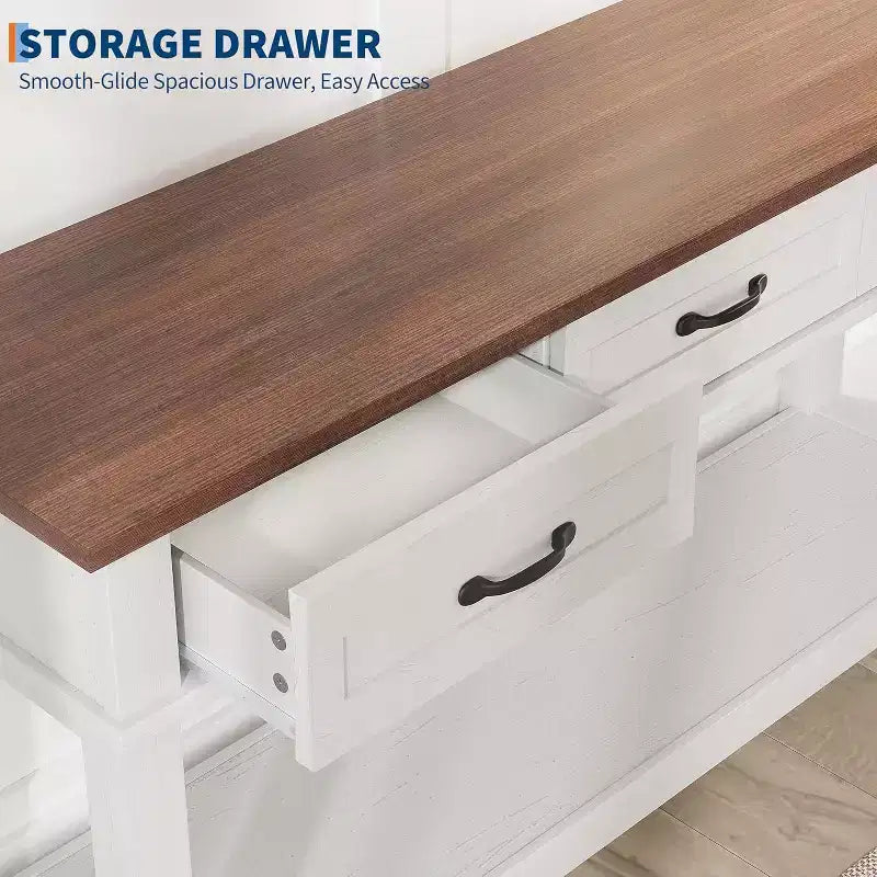 Mesa de Entrada, Mesa Consola con 3 Cajones de Almacenamiento, Mesa de Sofá de Madera de 3 Niveles Estilo Rústico, Mesas de Pasillo para Entrada, Sala de Estar