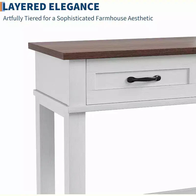 Mesa de Entrada, Mesa Consola con 3 Cajones de Almacenamiento, Mesa de Sofá de Madera de 3 Niveles Estilo Rústico, Mesas de Pasillo para Entrada, Sala de Estar