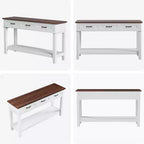 Mesa de Entrada, Mesa Consola con 3 Cajones de Almacenamiento, Mesa de Sofá de Madera de 3 Niveles Estilo Rústico, Mesas de Pasillo para Entrada, Sala de Estar