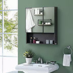 Botiquín con espejo de pared, armario de espejo de baño con puertas dobles y estantes de almacenamiento