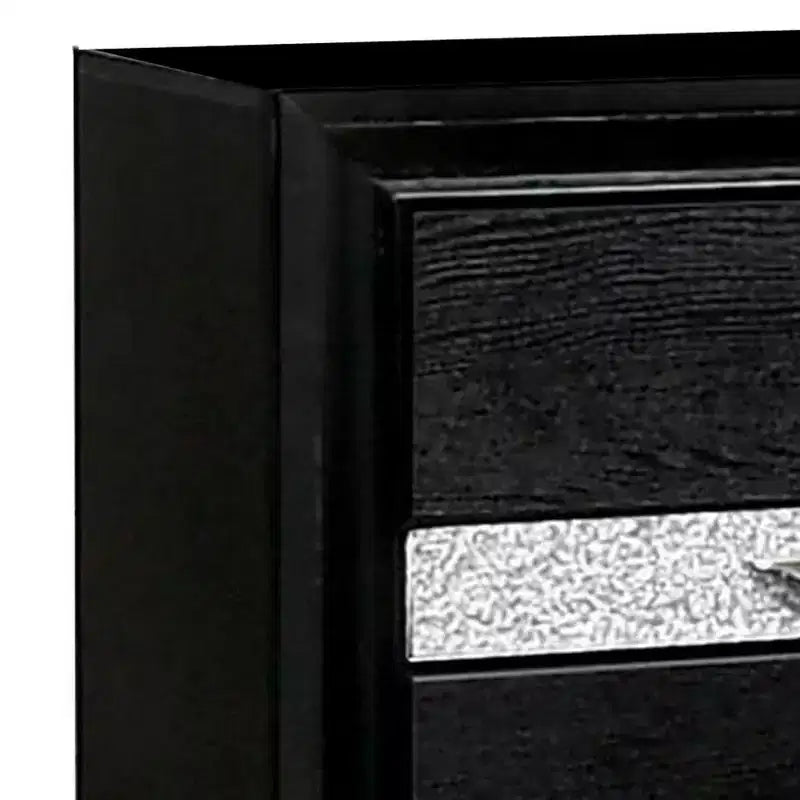 Mesita de noche Royal Hampton con detalles plateados y 1 cajón para joyas, negra