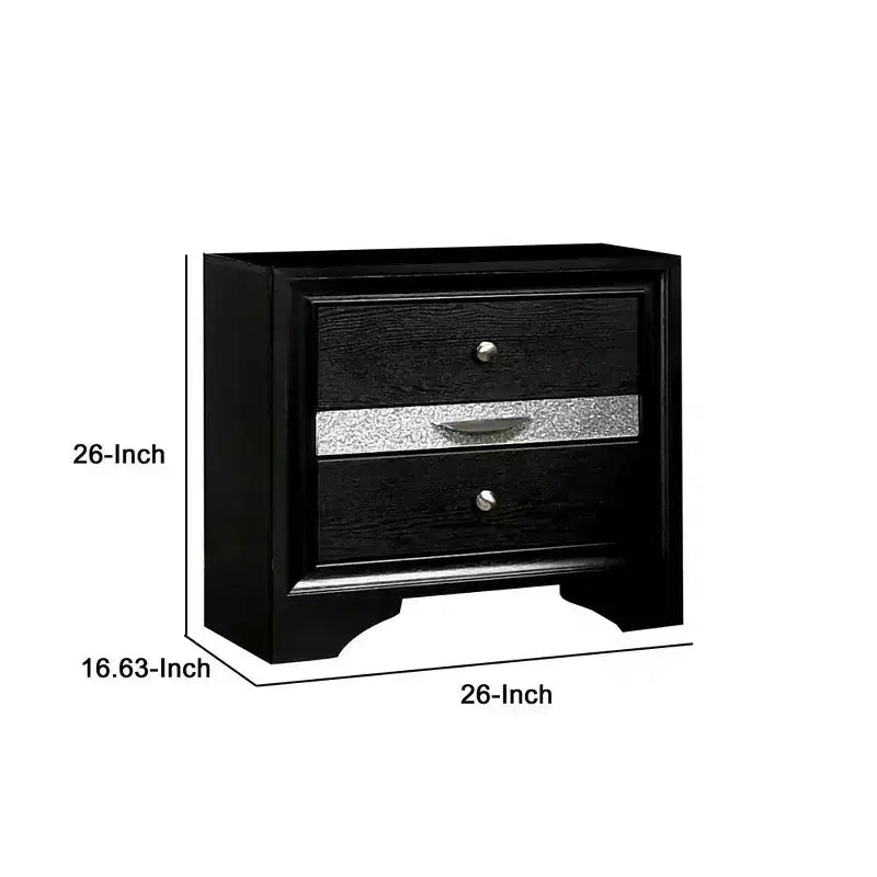 Mesita de noche Royal Hampton con detalles plateados y 1 cajón para joyas, negra