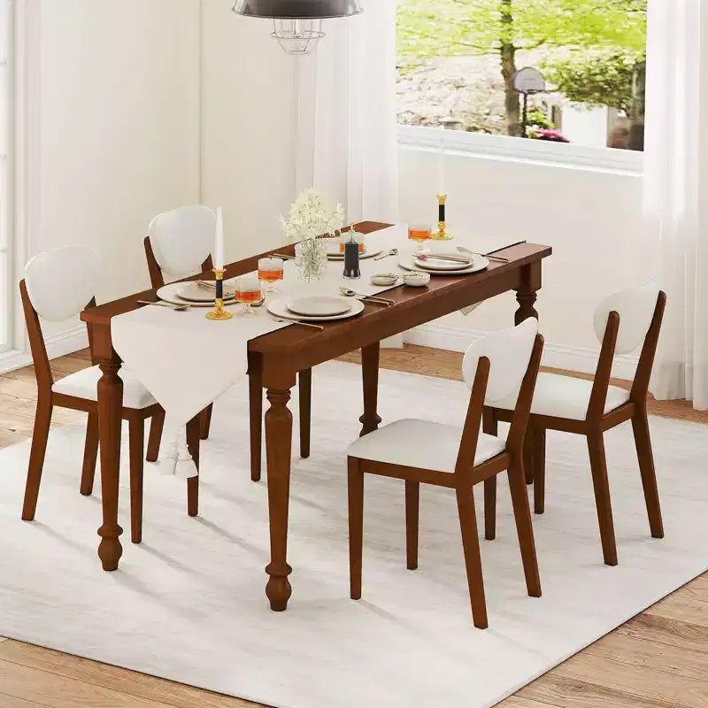 Juego de 4 sillas de comedor Costway de imitación de borreguillo con patas de madera de caucho, asiento y respaldo acolchados