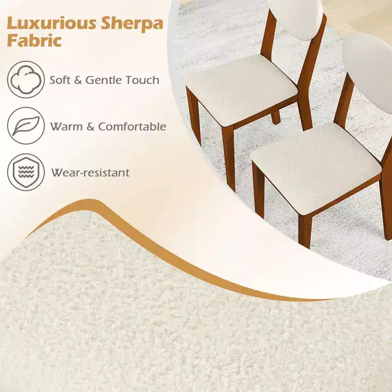 Juego de 4 sillas de comedor Costway de imitación de borreguillo con patas de madera de caucho, asiento y respaldo acolchados