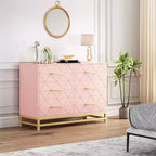 Cómoda moderna de madera con 6 cajones y tiradores dorados - Cajonera de almacenamiento versátil para dormitorio de adultos, sala de estar y organización de recibidores