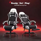 RSPGAME Silla de oficina ergonómica básica para videojuegos para adultos, sillas de oficina de cuero de PU con soporte lumbar vibratorio y reposapiés retráctil, sillas de computadora para el hogar