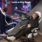 RSPGAME Silla de oficina ergonómica básica para videojuegos para adultos, sillas de oficina de cuero de PU con soporte lumbar vibratorio y reposapiés retráctil, sillas de computadora para el hogar