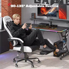 RSPGAME Silla de oficina ergonómica básica para videojuegos para adultos, sillas de oficina de cuero de PU con soporte lumbar vibratorio y reposapiés retráctil, sillas de computadora para el hogar