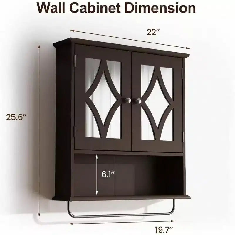 Mueble de baño montado en la pared sobre el inodoro con toallero y estante ajustable Armario de almacenamiento grande marrón 22x25 pulgadas