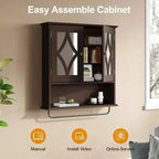Mueble de baño montado en la pared sobre el inodoro con toallero y estante ajustable Armario de almacenamiento grande marrón 22x25 pulgadas