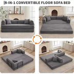 Sofá Cama Convertible 4 en 1, Tejido de Pana con Almohadas, No Requiere Montaje, Marco Robusto para Sala de Estar en Espacios Pequeños