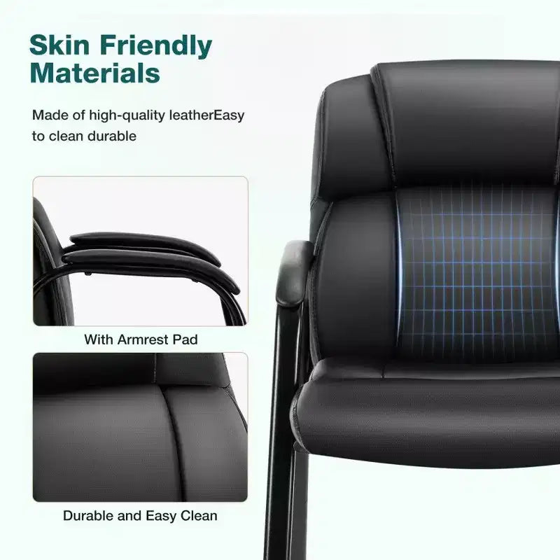 TUYOHW Silla de Recepción sin Ruedas, Silla de Visita Clásica de Cuero PU con Patas Metálicas, Silla de Oficina Resistente con Capacidad de 250LB