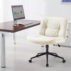 TUYOHW Silla giratoria de cuero sintético con ruedas y diseño de cruces, silla de oficina con altura regulable y soporte lumbar, silla de juegos sin reposabrazos para oficina