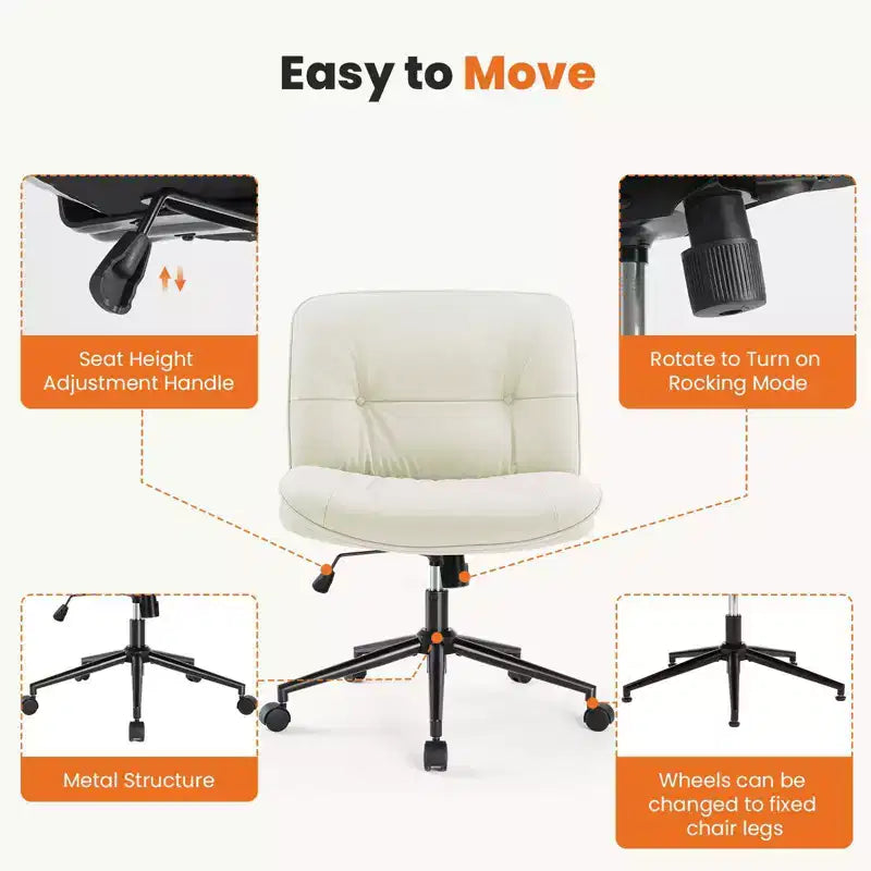 TUYOHW Silla giratoria de cuero sintético con ruedas y diseño de cruces, silla de oficina con altura regulable y soporte lumbar, silla de juegos sin reposabrazos para oficina