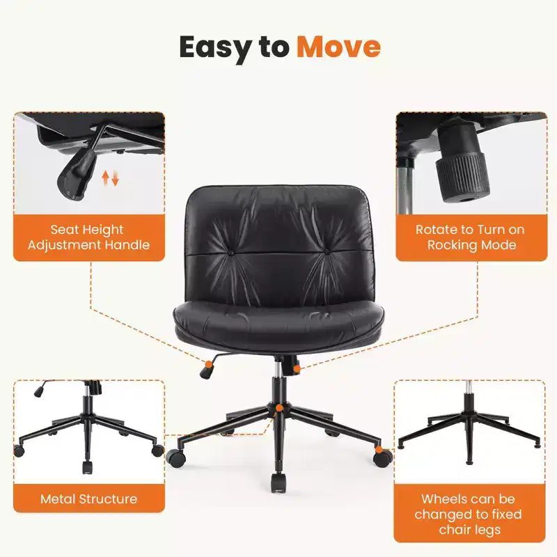 TUYOHW Silla giratoria de cuero sintético con ruedas y diseño de cruces, silla de oficina con altura regulable y soporte lumbar, silla de juegos sin reposabrazos para oficina