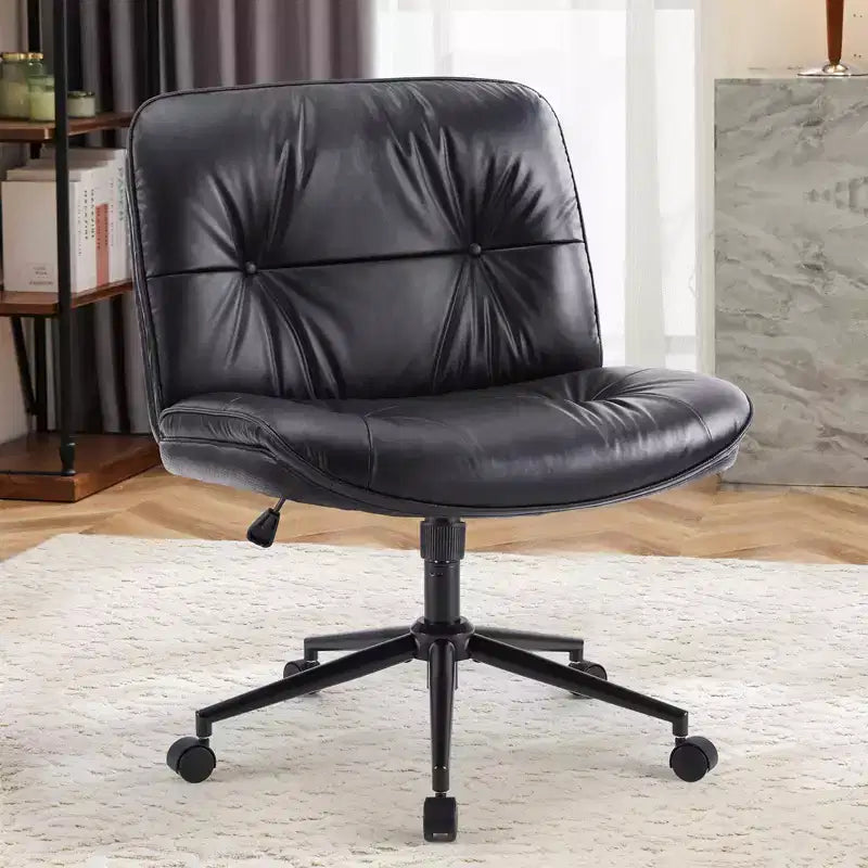 TUYOHW Silla giratoria de cuero sintético con ruedas y diseño de cruces, silla de oficina con altura regulable y soporte lumbar, silla de juegos sin reposabrazos para oficina