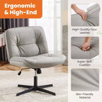 TUYOHW Silla giratoria de cuero sintético con base cruzada sin ruedas, silla de oficina con altura ajustable, silla de juego sin brazos para oficina