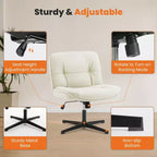 TUYOHW Silla giratoria de cuero sintético con base cruzada sin ruedas, silla de oficina con altura ajustable, silla de juego sin brazos para oficina