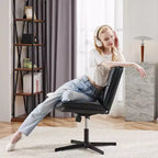 TUYOHW Silla giratoria de cuero sintético con base cruzada sin ruedas, silla de oficina con altura ajustable, silla de juego sin brazos para oficina